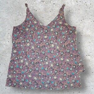 CABI Top Women's Cami Layered Purple Floral Print Scrollwork Blouse Size Small